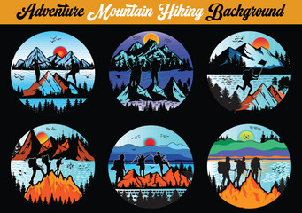 Vintage Retro Hiking Adventure Background Template, Stickers, Badge, Patch, T-shirt, Tees Design