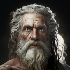 Zeus of Otricoli, Jupiter or Zeus, modern portrait based of the famous classical hellenic statue of the Greek and Roman god. Content made with generative AI not based on real persons. - obrazy, fototapety, plakaty