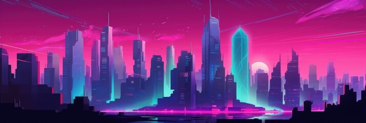 Plakat A futuristic city with neon lights in the background. Generative AI image.