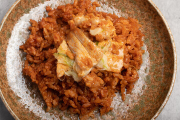Kimchi Fried Rice with Pork and Cheese