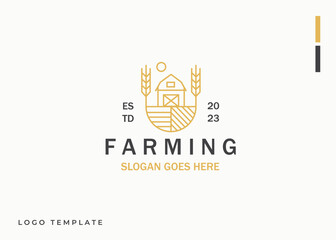 Farmland Premium Vector Logo With Wheat. Classic Elegant Branding Identity for Product or Business Company. Design Logo Templates.