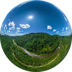 Die Ammerschlucht zwischen Peiting und Peißenberg im Sommer, Little Planet-Ansicht, freigestellt
