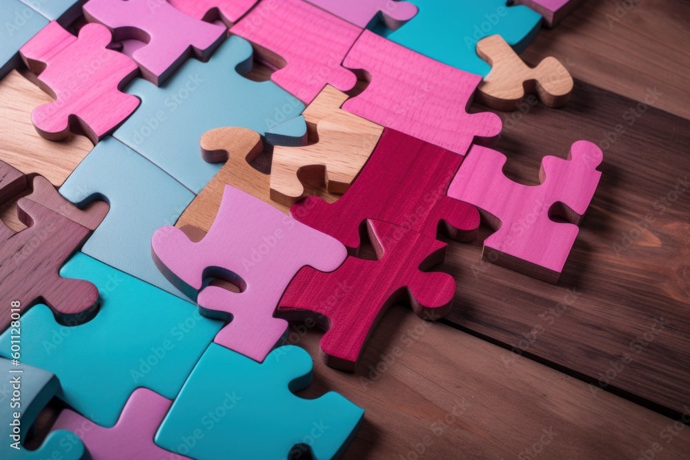 Aufkleber a close up of a puzzle piece on a table. generative ai image.