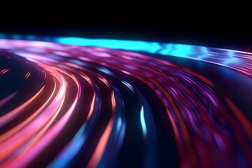 Speed of Data: Abstract 3D Render with Dynamic Light Trails and Neon Glow, Generative AI