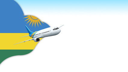 3d illustration plane with Rwanda flag background for business and travel design