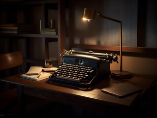 Fototapeta na wymiar Contrast of Time: Vintage Typewriter in Modern Office