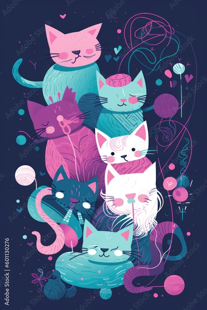 Poster a group of cats sitting on top of each other. generative ai image.