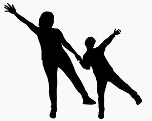 Happy mother and son silhouettes