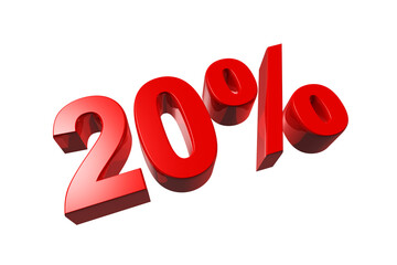 20% off discount offer. 3D illustration isolated on transparent background. Promotional price rate