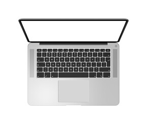 Open laptop top view with blank screen, isolated on transparent background. 3D render