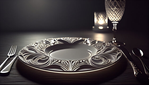 White Luxury shiny Stylish plate on table Ai generated image 