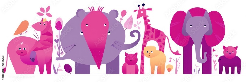 Poster a group of elephants and giraffes in a field. generative ai image.