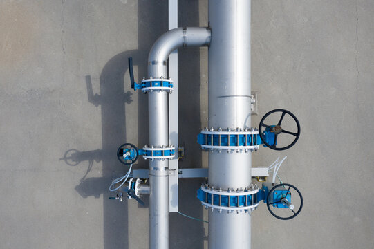 Steel gas pipelines on street