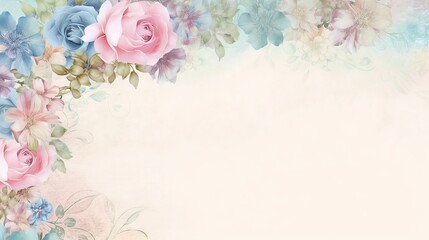 A blank parchment page with a shabby chic border of pastel pink and blue flowers .generative ai
