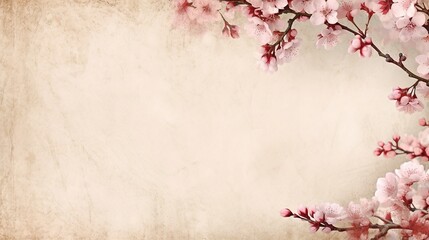 Fototapeta na wymiar A blank parchment page with a shabby chic border of pink and white cherry blossoms .generative ai