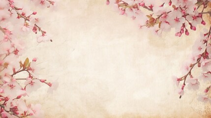 A blank parchment page with a shabby chic border of pink and white cherry blossoms .generative ai