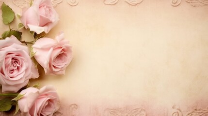 A blank parchment page with a shabby chic border of pink and white roses .generative ai