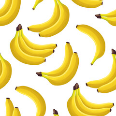 Banana seamless pattern. Colorful vivid print with hand drawn tropic fruit bunch. Repeated luxury design for packaging, cosmetic, menu, cafe, textile. Realistic detailed illustration.