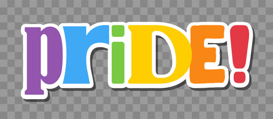 Pride lettering with rainbow flag colors. Different style letters forming the Pride word.