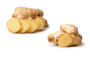 Ginger root isolated on white background.