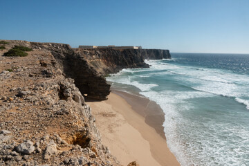 Sagres Fortress, Sagres Point (Ponta de Sagres) a stunning windswept promontory  near Cape St. Vincent (Cabo de São Vicente), Algarve, Portugal