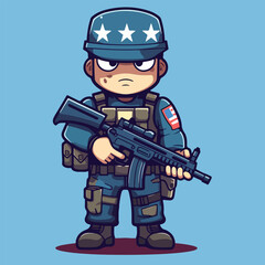 militery usa chibi  kawaii mascot charater vector illustration eps10