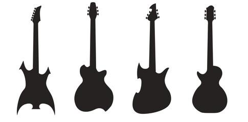 Set of classic electronic guitars. Vector black guitars on white background. Rock and metal guitars. For music applications or music stores. 