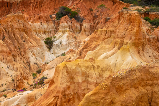 Praia da Falesia, Albufeira, Algarve, Portugal.A huge beach  of almost 6 km in length flanked by stunning red and golden cliffs with spectacular formations, reminiscent of hoodoos