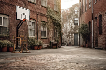 Obraz premium Old basketball playground in the city.made by ai. generative ai