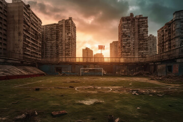 empty playground in the background of the city. made by ai. generative ai