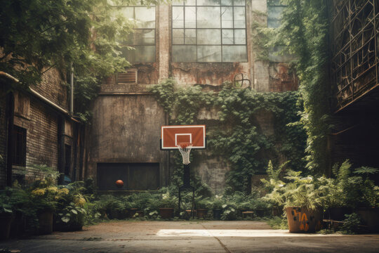 Old basketball playground in the city.made by ai. generative ai