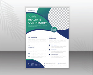 Medical flyer design template for your business with abstract shapes and a4 size