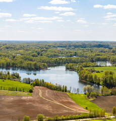 Fototapeta na wymiar Spring landscape by Lake Siver and lake Ārdava Latvia, in the countryside of Latgale.