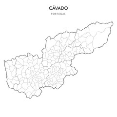 Vector Map of Cávado Subregion (Comunidade Intermunicipal) with administrative borders of District, Municipalities (Concelhos) and Civil Parishes (Freguesias) as of 2023 - Portugal