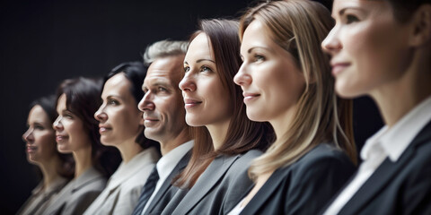 Obraz premium Team of happy business people, standing in row together and smiling 