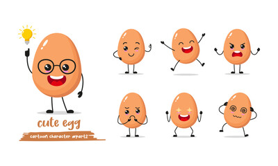 egg cartoon with many expressions. different egg activity vector illustration flat design.