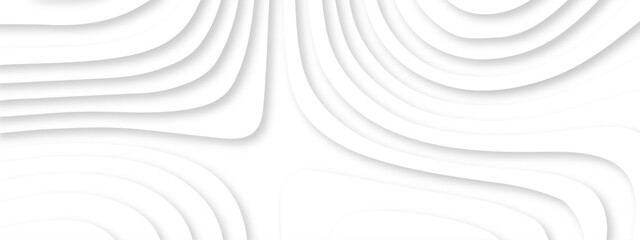 Abstract wavy line 3d paper cut white background. Topographic canyon geometric map relief texture with curved layers and shadow. Abstract realistic papercut decoration textured with wavy layers