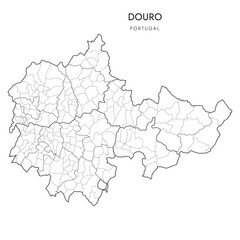 Vector Map of Douro Subregion (Comunidade Intermunicipal) with administrative borders of Districts, Municipalities (Concelhos) and Civil Parishes (Freguesias) as of 2023 - Portugal