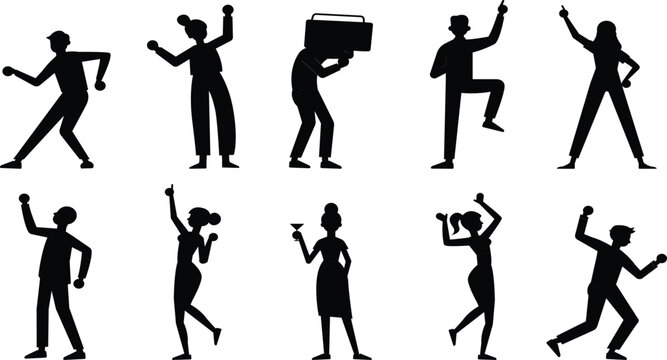 set of silhouettes of people dancing 