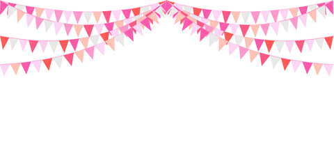 The sweet pink color of garland, bunting flags. Banner background. Baby girl, Valentine, party, wedding, greeting, party, marry me, birthday, Valentine's day concepts.