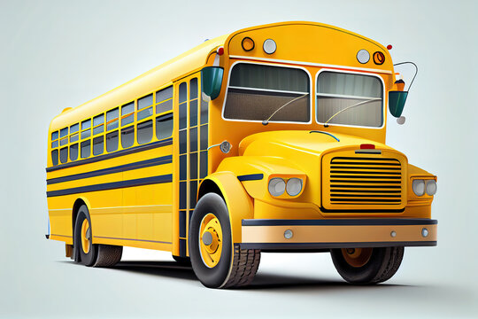 Yellow school bus on blue background with back to school concept. Generative Ai