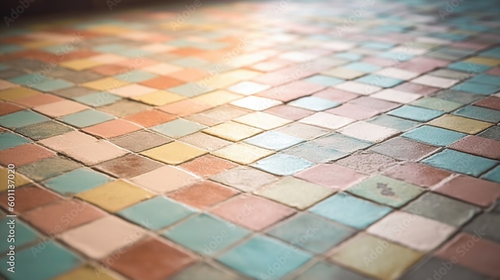 Poster a close up of a tiled floor with a light shining on it. generative ai