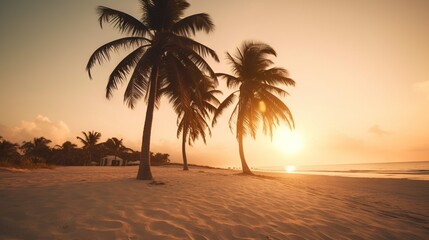 Obraz na płótnie Canvas a couple of palm trees sitting on top of a sandy beach. generative ai