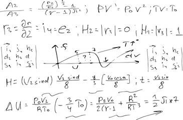 Mathematical scientific formulas and expressions. Educational, school and university background. Hand-drawn vector on white.