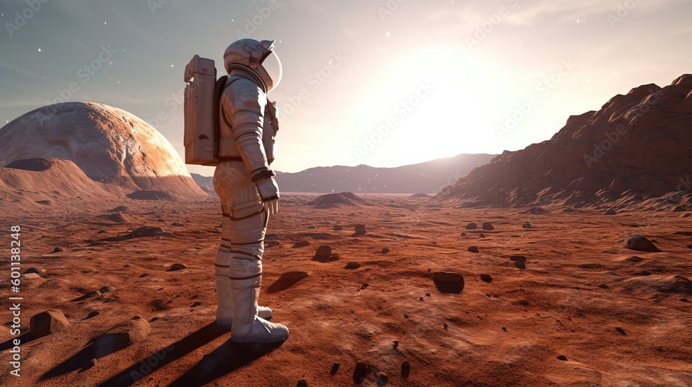 Aufkleber an artist's rendering of a space station in the desert. generative ai