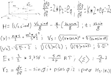 Mathematical scientific formulas and expressions. Educational, school and university background. Hand-drawn vector on white.