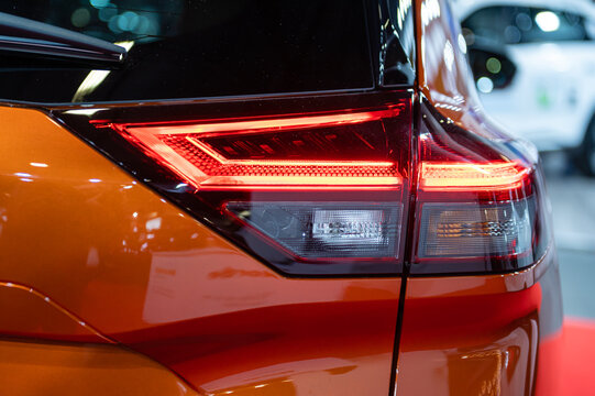LED rear lights and car design closeup of nev Nissan X-trail, model 2023