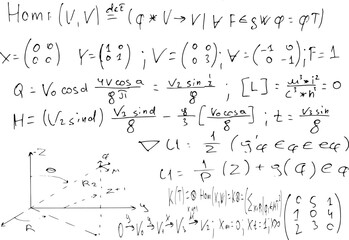 Mathematical scientific formulas and expressions. Educational, school and university background. Hand-drawn vector on white.