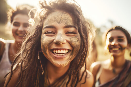 Close up of a smiling  teenage girl having fun at summer camp