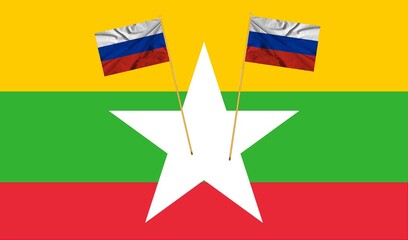 Russia vs Myanmar national flag from textile.